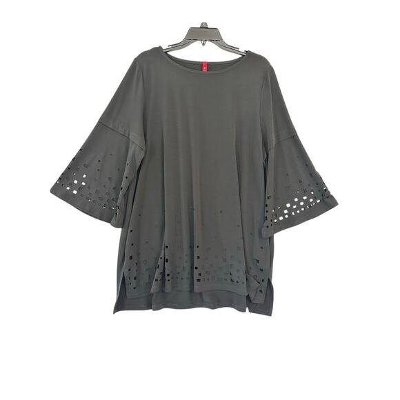 IC by Connie K Black 3/4 Eyelet Sleeve Tunic Top XL Mature - Picture 1 of 8
